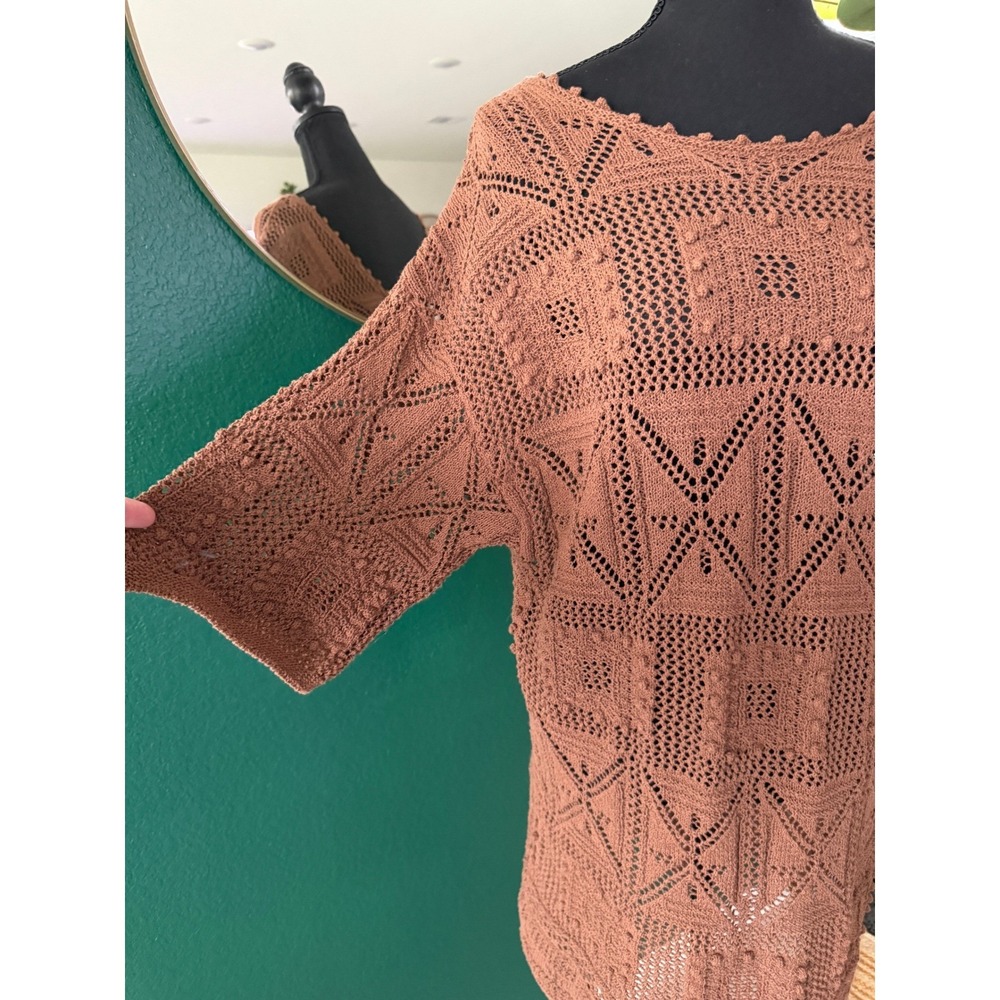 Zara Crochet Knit Sweater Dress Womens S Brown Bohemian Cottagecore Indie Boho - Picture 2 of 10